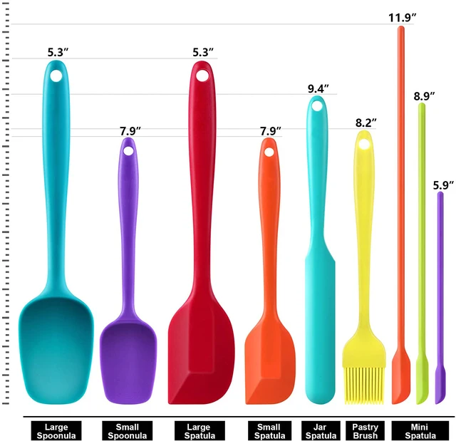 HOTEC Food Grade Silicone Rubber Spatula Set Kitchen Utensils for Baking Cooking and Mixing High Heat Resistant Non Stick Dishwasher Safe BPA-Free