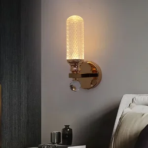 Hot Selling LED Modern Gold Transparent Hardware Acrylic Wall Lamp for Living Room Bedroom