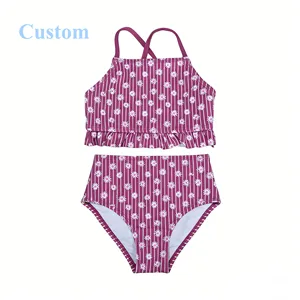 Cute Two-Piece Tankini Swimsuit Set for Kids Breathable Girls Swimwear with Ruffle Details Custom Floral Design Bathing Suit