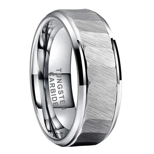 Coolstyle Jewelry 8mm Wholesale Stepped Beveled Hammered Tungsten Carbide Ring for Men Women Fashion Engagement Wedding Band