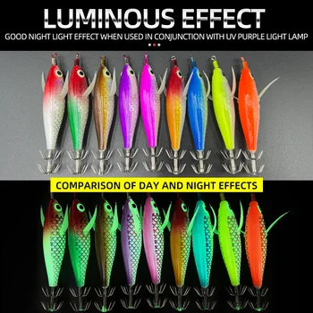 Glow Squid Jig Hook Saltwater Fishing Bait Artificial Egg Wood Shrimp Lures Sea Fishing Octopus Cuttlefish Squid Lure – Metal Jig – view 4