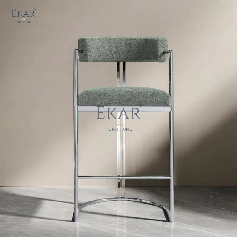 Modern Comfortable Bar Stool with Elegant Armrests and Metal Legs for Living Room Kitchen Hotel Use Fabric Bar Furniture manufacture