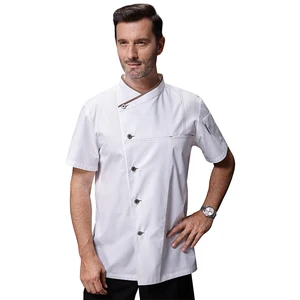 Men's Summer Short-Sleeved Chef Uniforms Breathable Polyester/Cotton Blend Heat Transfer Printed Custom Logo Restaurants Bars