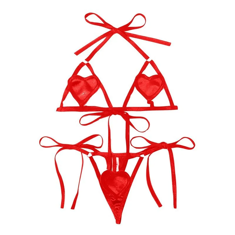 Costume de la Saint-Valentin, lingerie sexy à trois points avec décolleté en forme de cœur