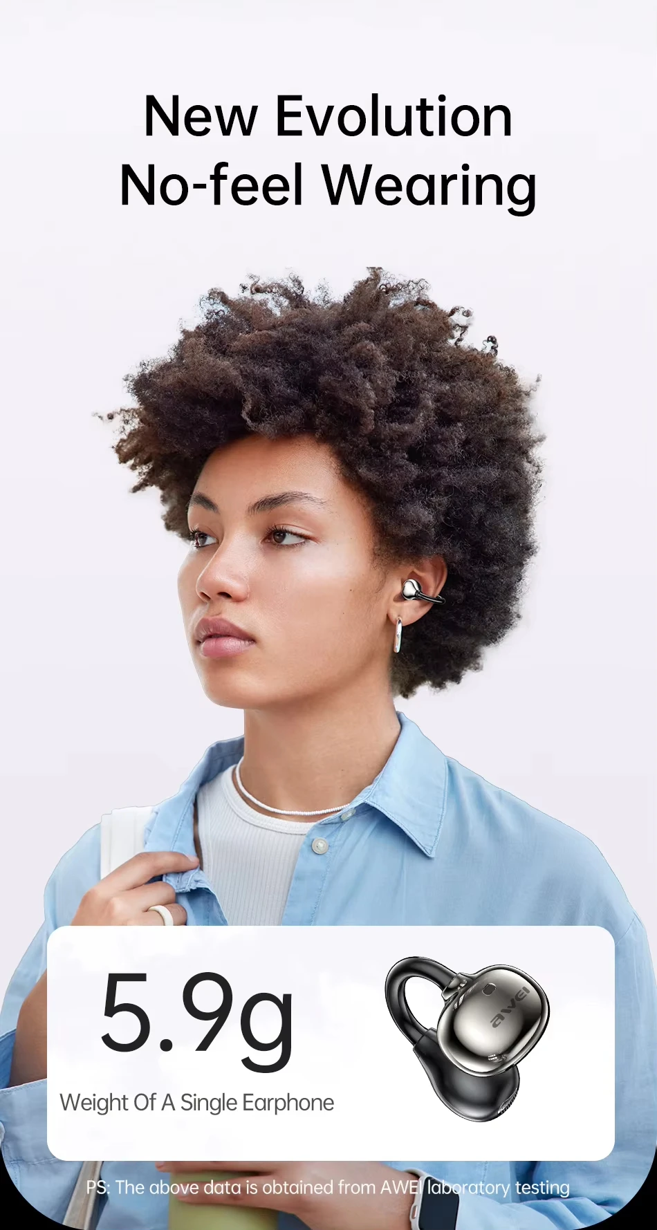 Awei TZ50 TWS Earphones V5.4 Ear Clip Earbuds Earrings Wireless Headphone with Digital Display for Sports