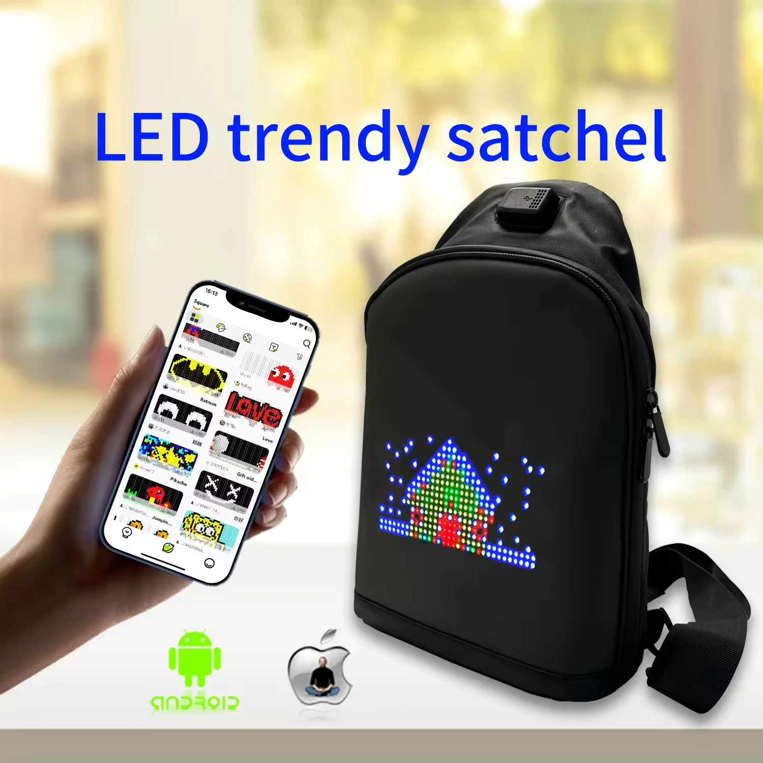 Chinese Manufacture APP DIY Dynamic LED Backpack Hot Sale Chest Sling Bag LED Display Newest Smart Travel Led Bag