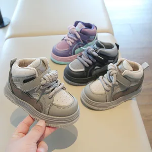 2026 Spring Fall Soft-Soled PVC Children's Sports Shoes Breathable High-Top Sneakers for Boys Bread Shoes for Girls Slip-On