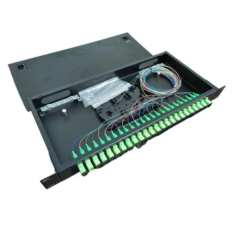 Fixed Simplex SC UPC 1U 24 Ports Fiber Optic Patch Panel 19 Inch Standard Installation for ODF Network Cabinet