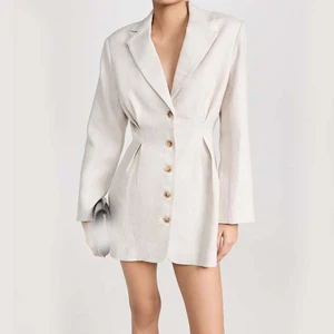 Custom High Quality Spring Fall Women Blazers Sexy Suit V-Neck Elegant Business Office Linen Mini Suit Dress