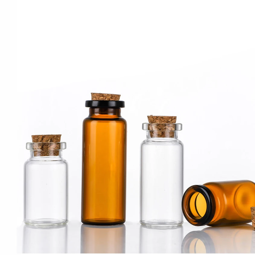 Factory Small 10ml Clear Amber Wishing Wedding Message Glass Vial Bottle with Cork Stopper