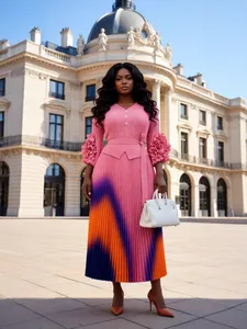 Elegant Plus Size Pleated Maxi Dress Black Ombre Gradient Long Sleeve Formal Cocktail Dress for Women Wholesale