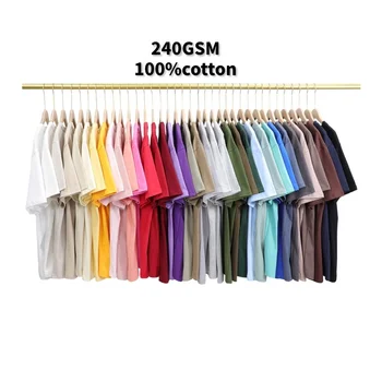 Wholesale 37Colors Custom t shirt for Men O-Neck Unisex Men's Clothing 240gsm Heavy Weight Blank Knitted Graphic t shirts