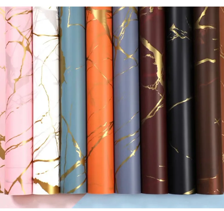 Wholesale Plastic Marble Flower Bouquet Wrapping Paper Waterproof Luxury  Gift Wrapping Paper