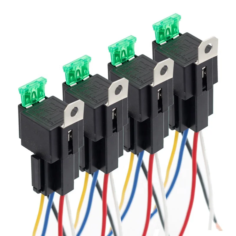 MICTUNING 6pcs Relais Automobile 12V 5 Broches SPST Avec 6 Fusibles à Lame ATO/ATC 30A Avec Des Câbles Résistants De 14 AWG