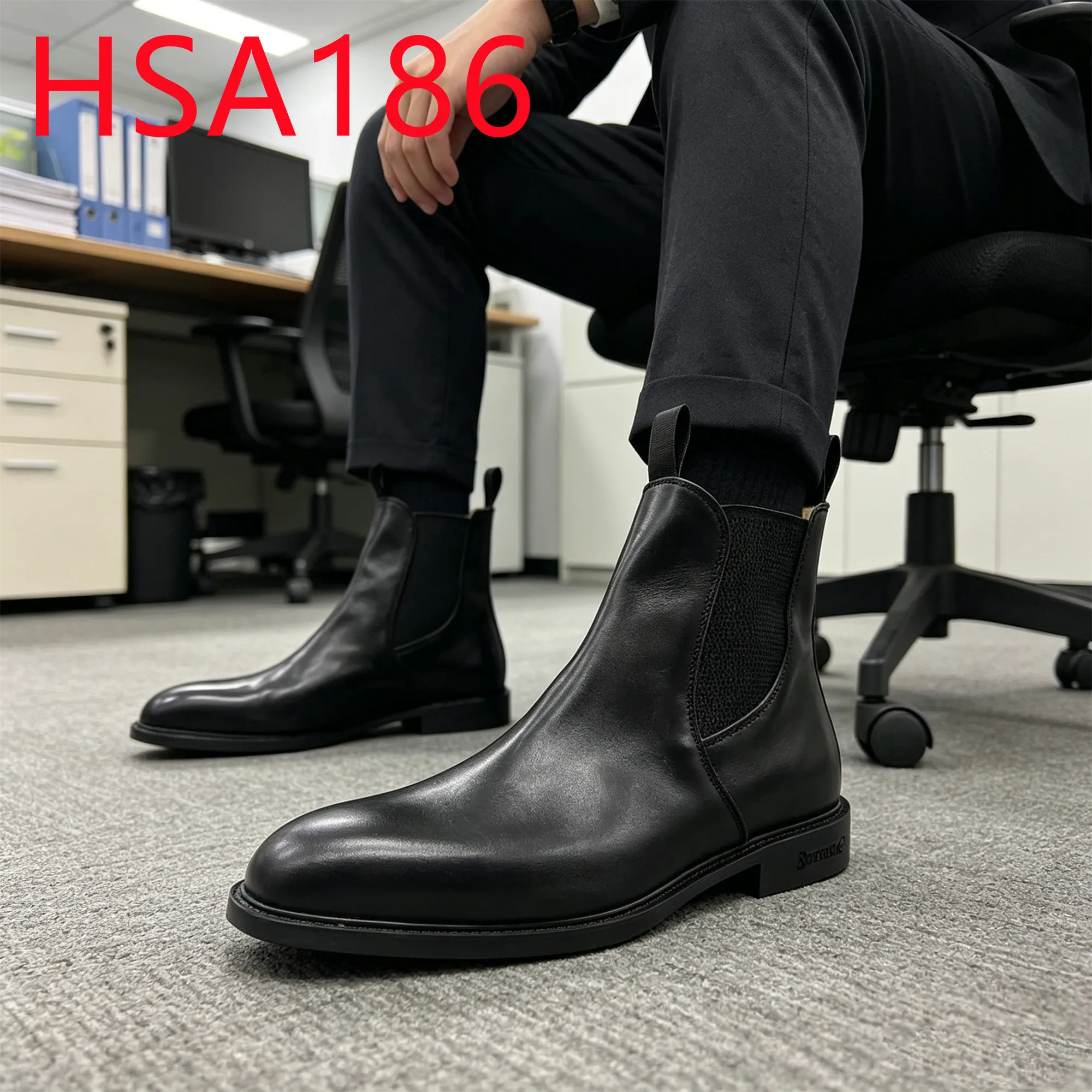 HY,Middle Cut High Stretch Elastic Administrative Office Shoes Premium Club Full Grain Leather Easy to Clean Uniform ShoesHSA186