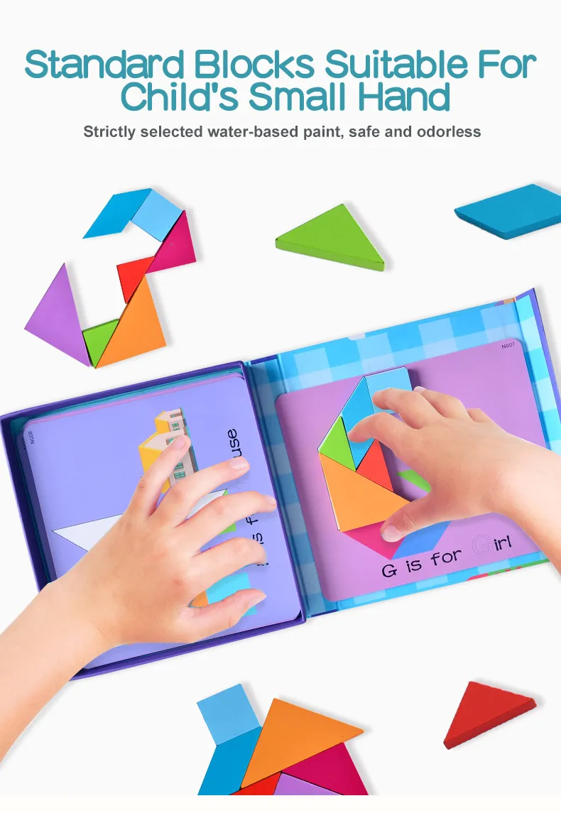 Tangram Magnetic Wooden Puzzels Educational Toys for Kid