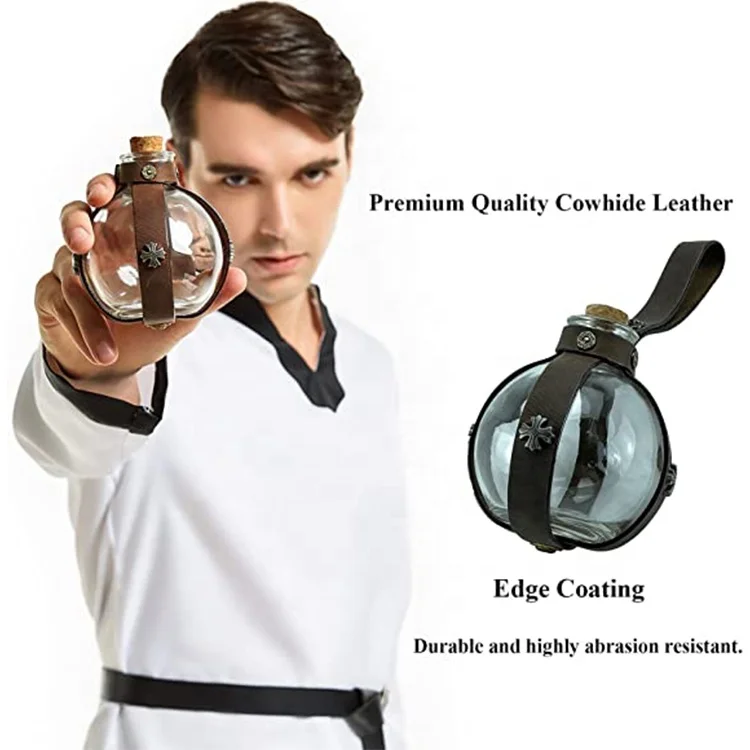 Factory Custom Genuine Leather Steampunk Vial Holder Magic Potion Bottle Accessories Protective Cover