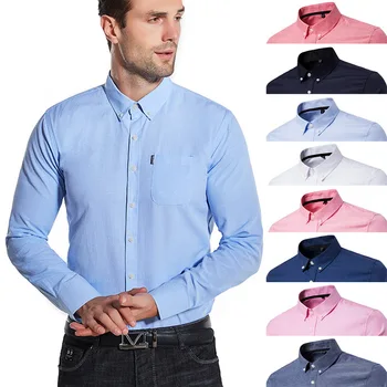 Men's Slim Shirt Long Sleeve Oxford Large Size Casual Summer Camisa For ...