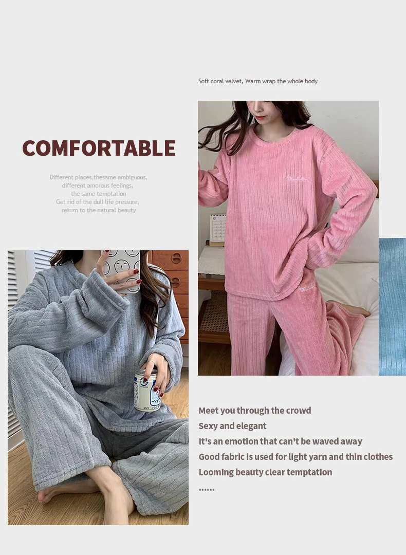 Sfy-y562 Wholesale Winter Long Sleeve Women Pajamas Coral Fleece ...
