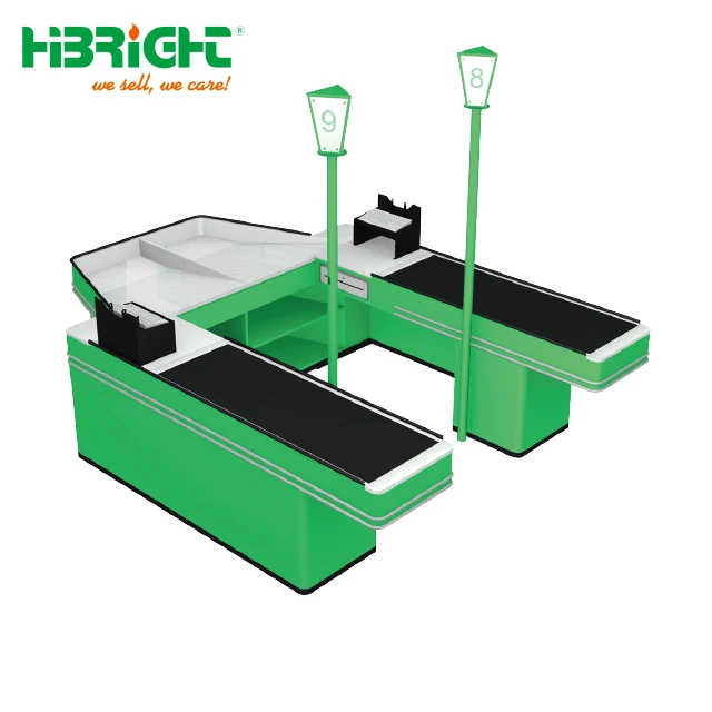 Retail  store Supermarket cash checkout desk  electric conveyor belt checkout counter-133100
