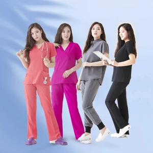 High Quality 4 Way Stretch Spandex Nursing Scrubs V-Neck Hospital Uniform Medical Sets for Women and Men Workwear
