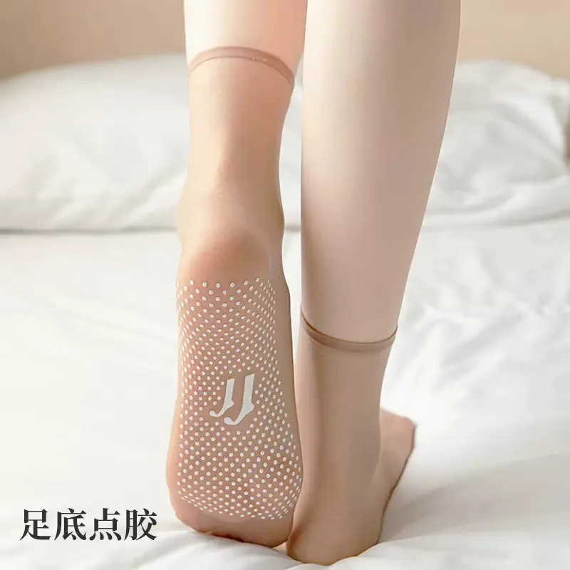 Women Ankle Socks 10D Ultra Thin Anti Slip Solid Color Polyester Fiber Invisible Seamless Spring Style