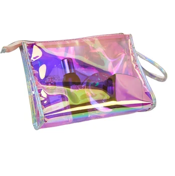 Custom Logo Size Holographic Pvc Zipper Bag Clear Laser Zip Lock Bag Transparent With Your Logo Cosmetic Shopping Bags