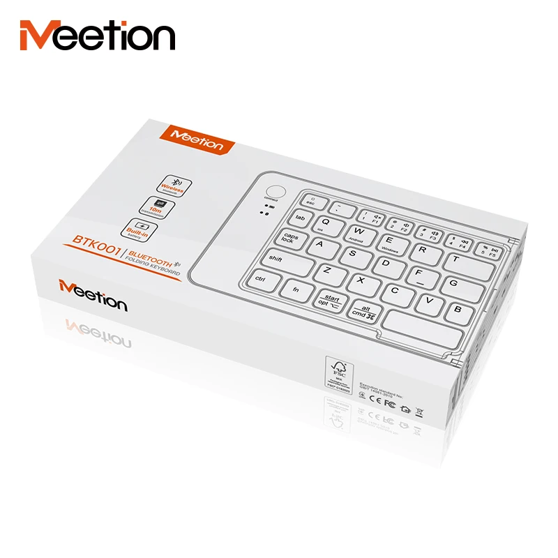 MEETION BTK001 Mini Folding Bluetooth Keyboard Slim Scissor Switch Multi-System BT Wireless Foldable Keyboard New Product