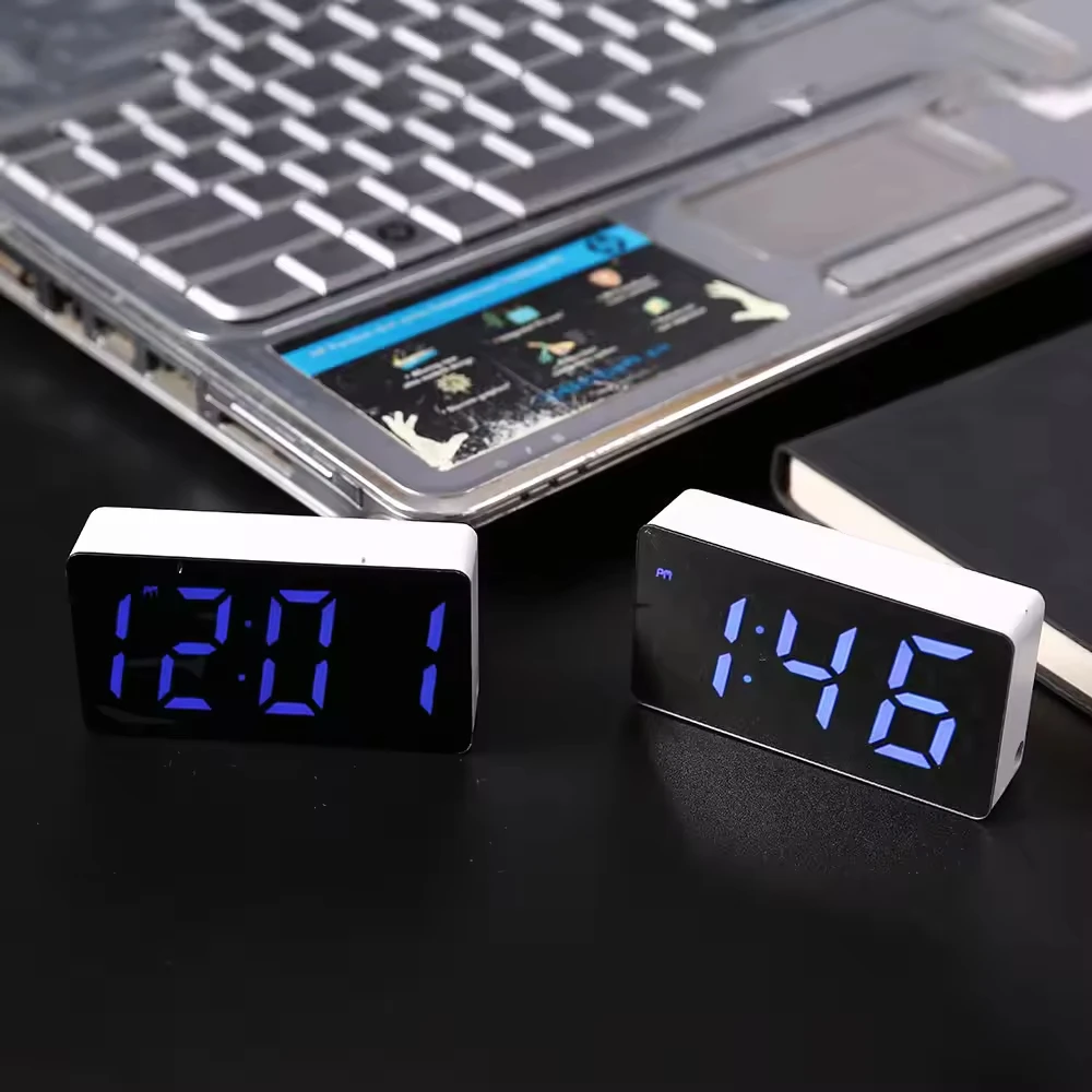 Small Digital Mirror LED Alarm Clock Electronic Temperature Table Snooze Clock USB Watch Home Office Smart Alarm Clocks