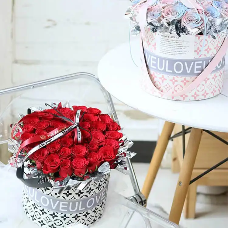 Custom Black Printing Paper Cardboard Wedding Gift Luxury Round Rose ...