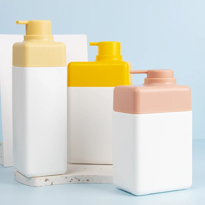 HDPE Custom Skin Care Kit Packaging Recycled Rectangle Flat Plastic 300ml Shampoo Bottles Cosmetics Bottles and Jars Set