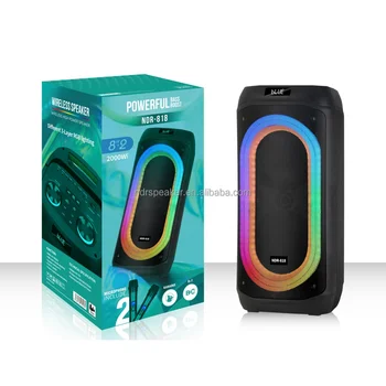 NDR Big Super Bass Bafles Dual 8 Inch Portable Party Speaker Party Box 300 Wireless Loud Speaker Audio System with Wireless Mic