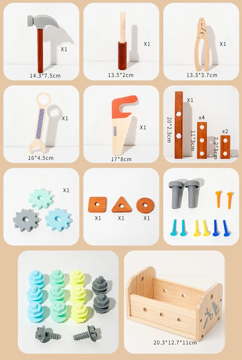 Hoye Crafts Kids Pretend Workbench Toy Assembled Tool Set Wooden Tool