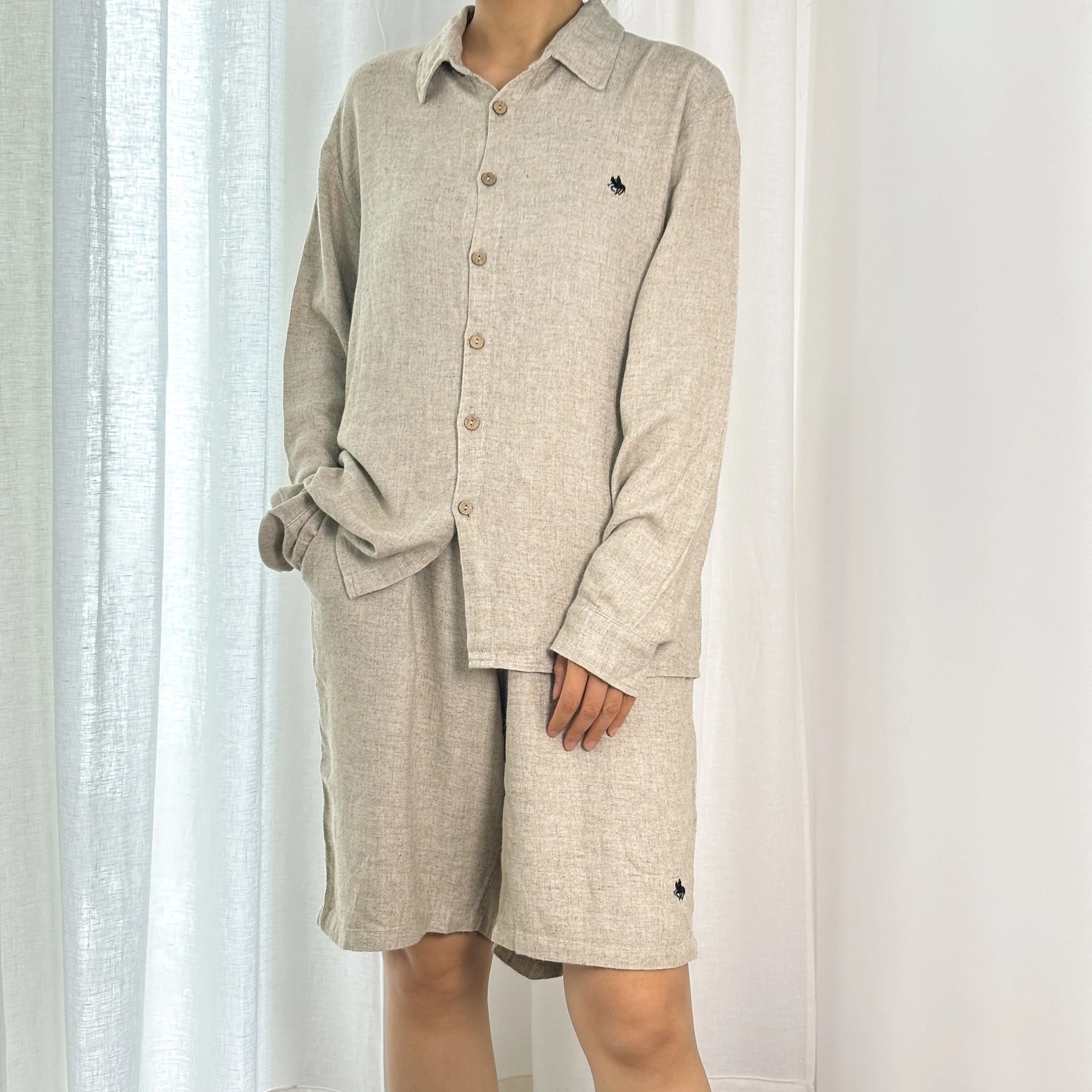 Antibacterial UV Protective Apocynum Venetum Sleepwear Comfortable Breathable Men Women Long Sleeve Short Pant Hemp Pajama Set