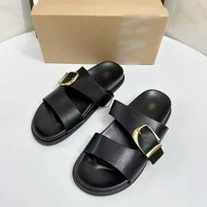 QuiteS 2026 Summer Open Toe Sandals for Women Black Buckle Casual Platform Slide for Slippers Thick Soled Non-Slip Fashion Trend