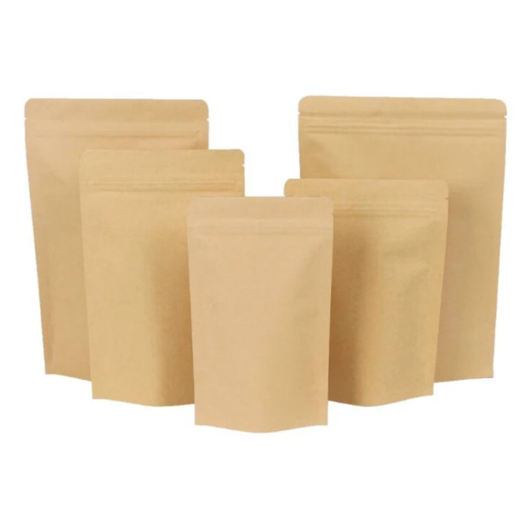 Recycled Custom Printed Eco Friendly Zipper Food Packaging Bag Ziplock Kraft Paper Stand up Pouches with Zipper and Window