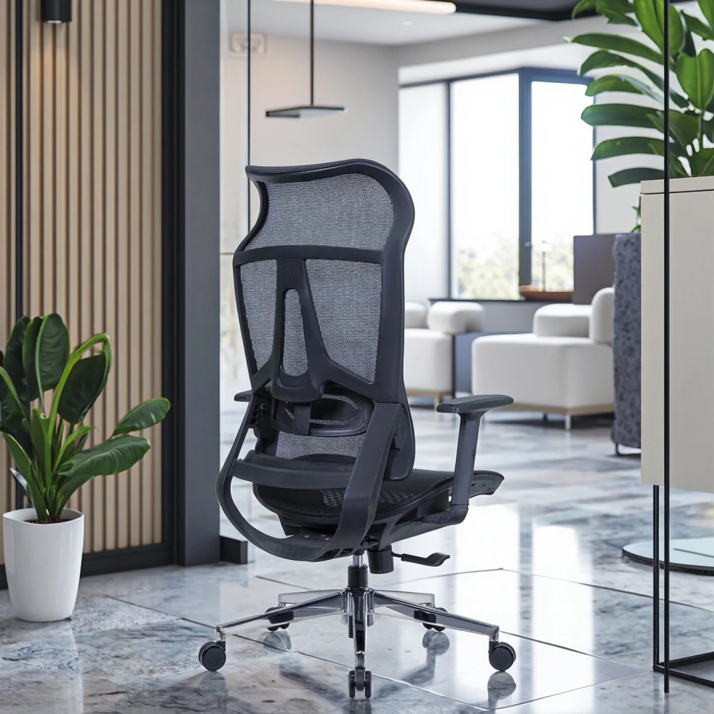 Premium High-End PU Executive Ergonomic Desk Chairs Adjustable Headrest Integrated Lumbar Support Memory Foam Seat Steel Base 5