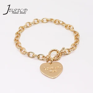 Fashion Women Jewelry Religious Bracelet Engraving Heart Charms 18K Gold Bracelet for Making