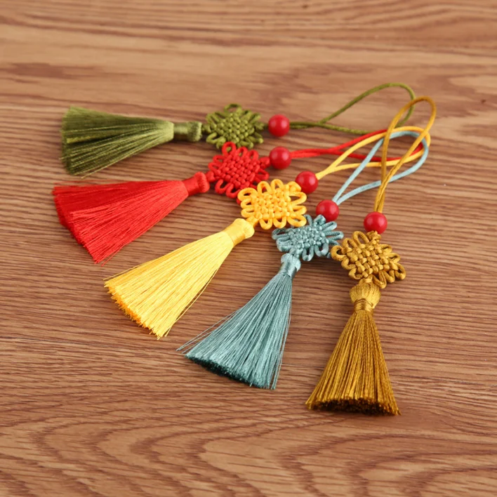 Wholesale Colorful Bookmark Tassel Fringe 12cm Chinese knot Polyester  Tassel For decoration