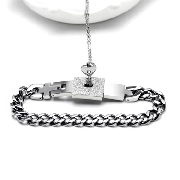 Wholesale Cross Key and Heart Lock Couple Bracelets