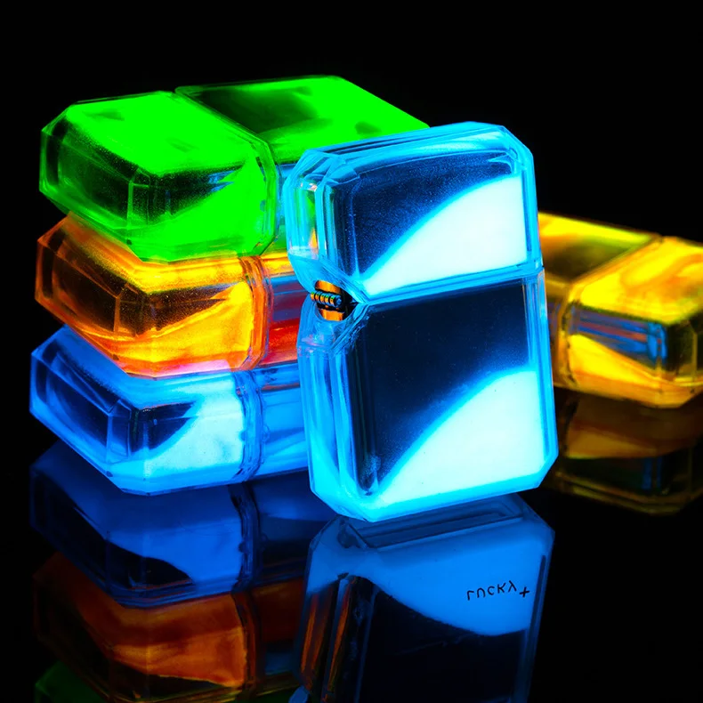 Cool Custom Logo Quicksand Glow in the Dark Kerosene Lighter Creative Glitter Luminous Lighter Metal Cigarettes CLASSIC 175g