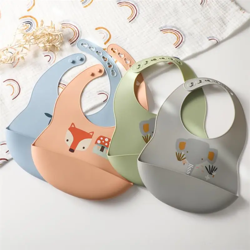 Wholesale thick baby bibs Waterproof animal printed Silicone material baby smock bib Easily Clean super Soft Feeding sleeved Bib factory