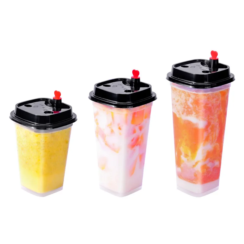 XYA disposable square thickened pp transparent plastic juice drink cup 600ml square cup injection molding cup