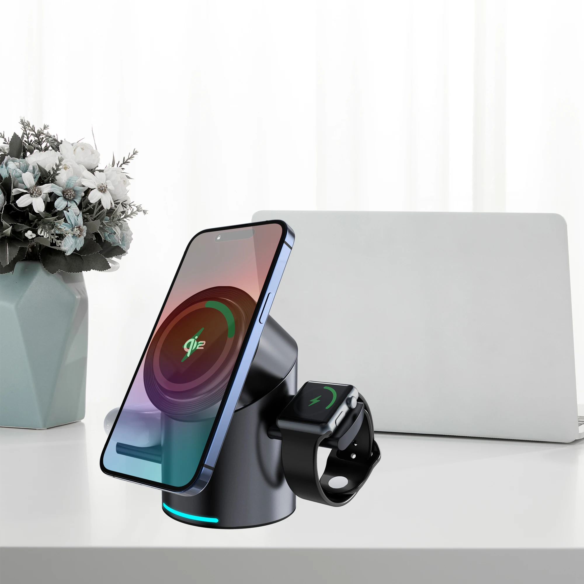 New Arrival Hot Selling Metallic 3 in 1 Folding Magnetic Wireless Charger 15W Metal Fold Fast Charging Stand for Anker QI2