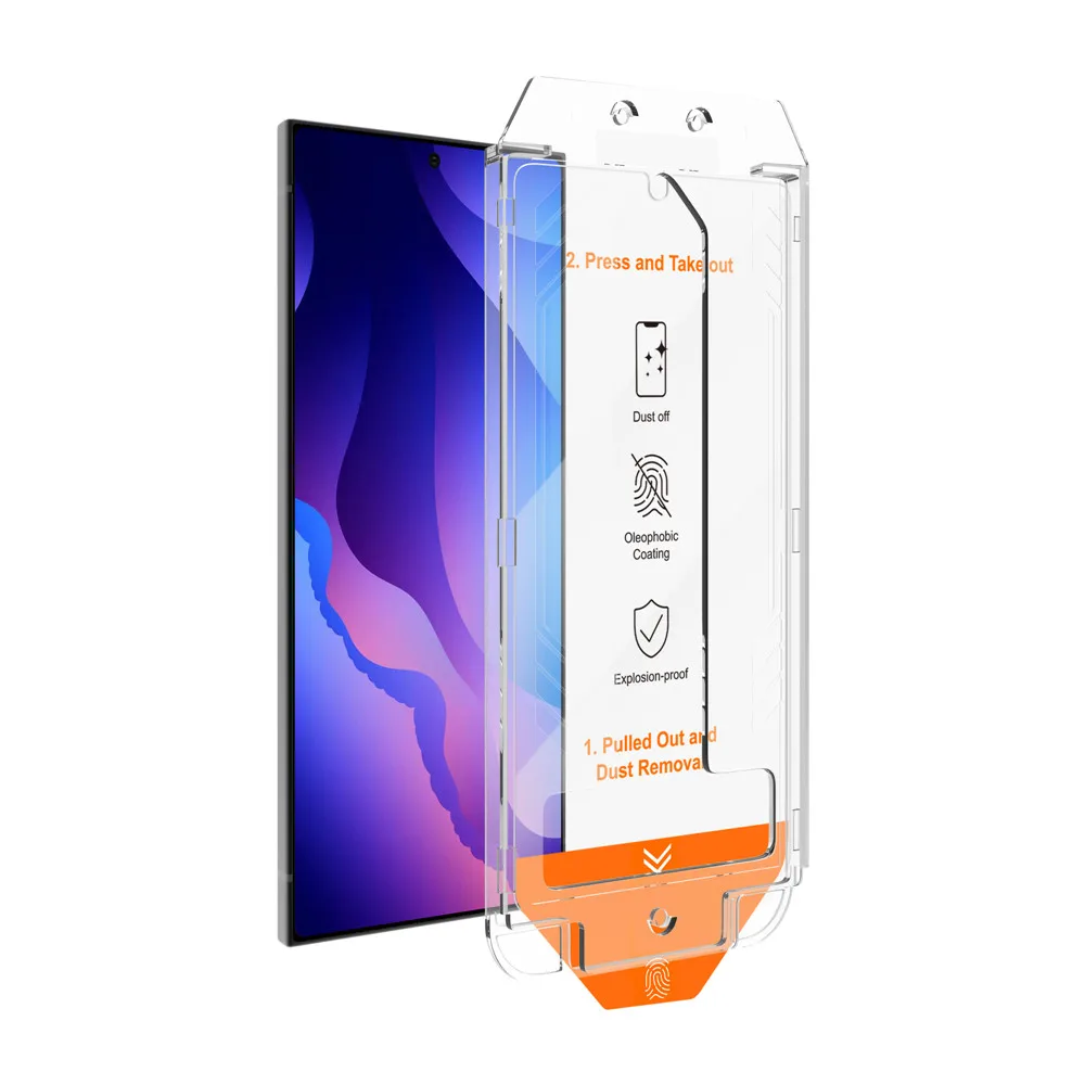 Clear 2.5D Mobile Phone Tempered Glass Screen Protector with Auto-Dust Removal Easy Install Frame Tool for Samsung S25 S24 Ultra