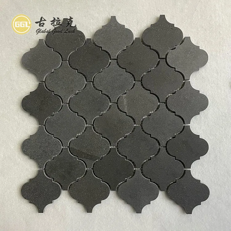 wholesale price shape customization black basalt marble mosaic tile for bathroom wall