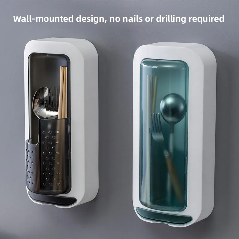 No-Drill Wall-Mounted Kitchen Utensil Holder New Rotating Household Chopstick Storage Box Plastic Chopstick Cage