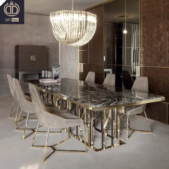 Rectangular Ginza 8 Seater Metal Stone Italian Modern Dinning Tables Luxury Marble Dining Tables