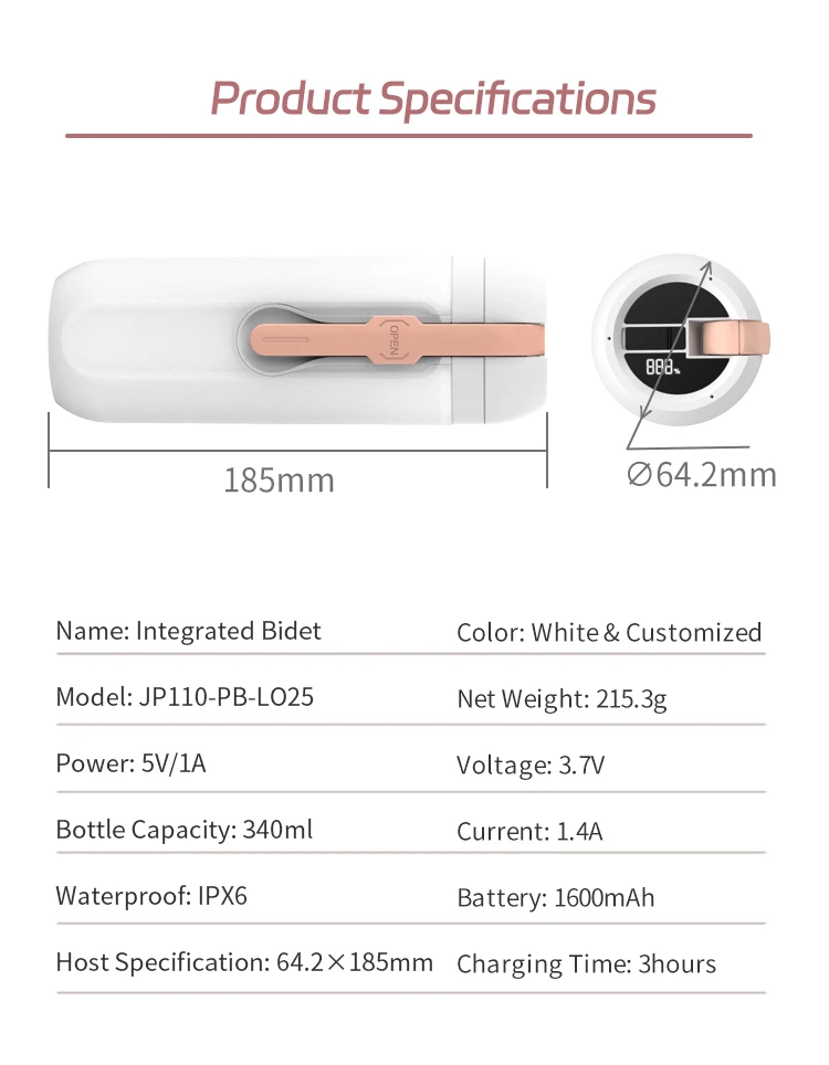 USB Rechargeable Travel Bidet Sprayer Electric Portable Washer for Toilet, Feminine Wash, Elderly & Baby Care manufacture
