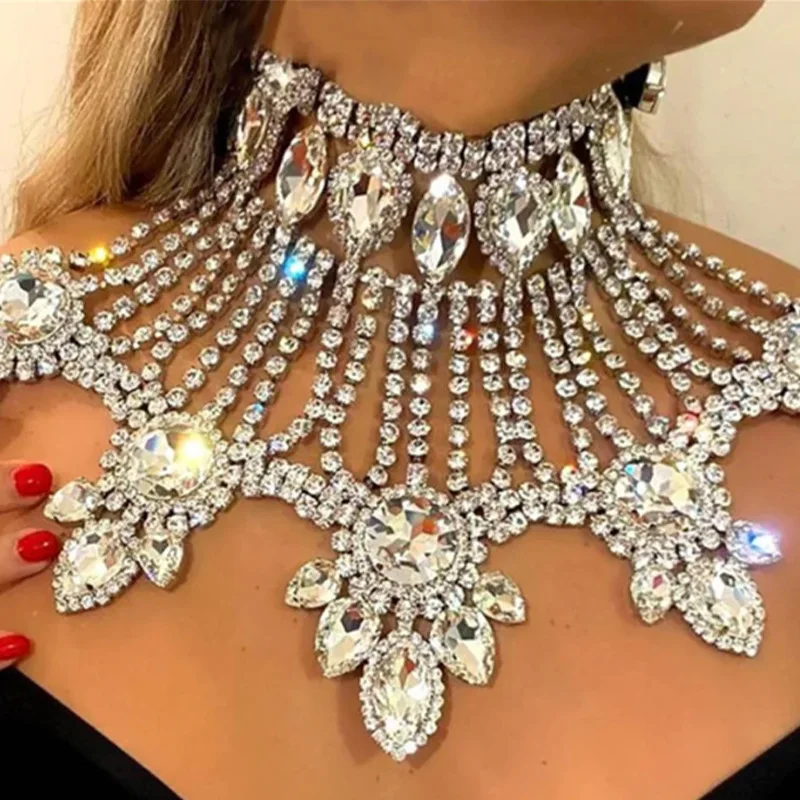 Модное огромное ожерелье со стразами индивидуальное роскошное многослойное в форме капли воды блестящие серьги комплект ювелирных